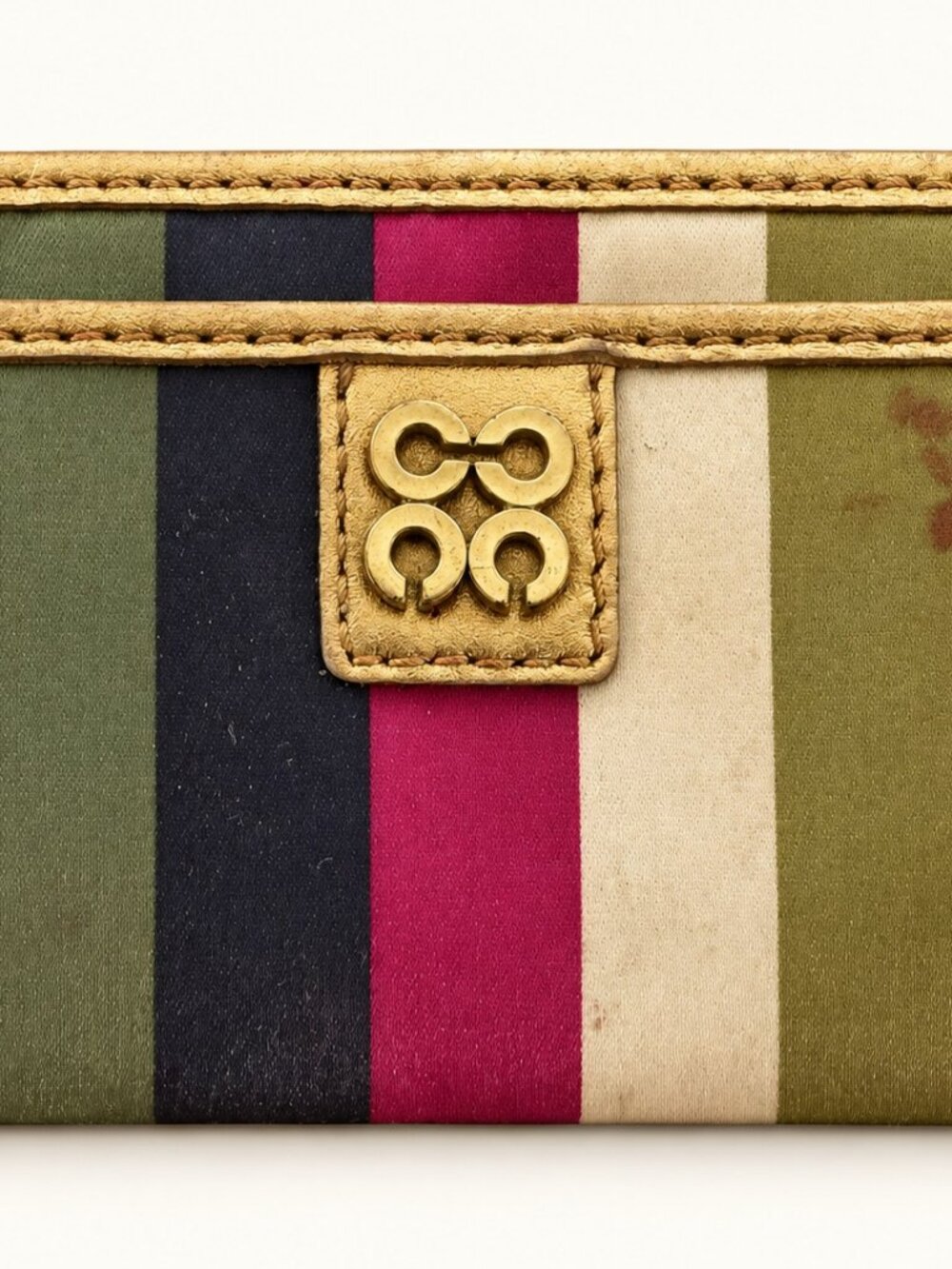 Coach Multicolor Striped Card Holder with Gold Trim